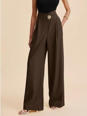 NWT Commense Brown Wide Leg Pants – XS (Embellished, High Waist)
